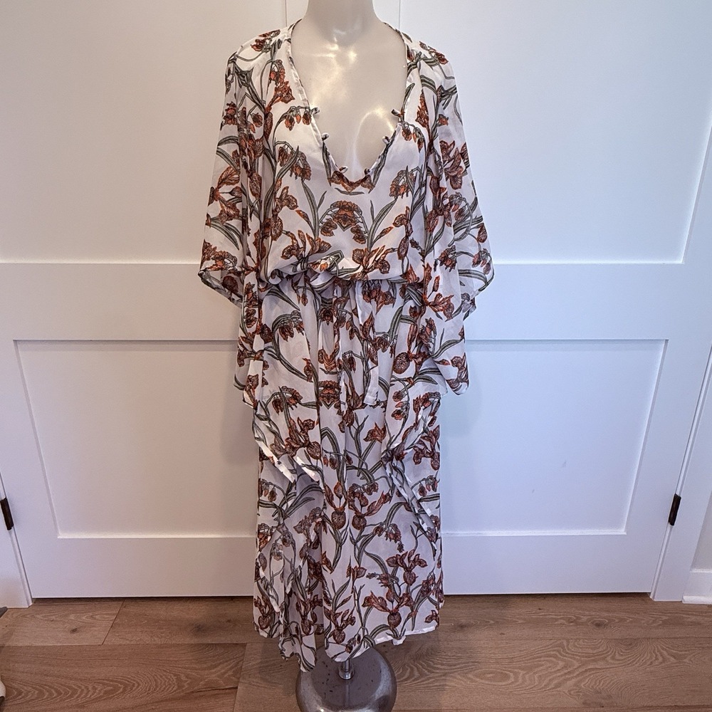 Uli By Uli Herzner Kaftan/Coverup Iris Print Luxe Beach Lounge One Size OS
